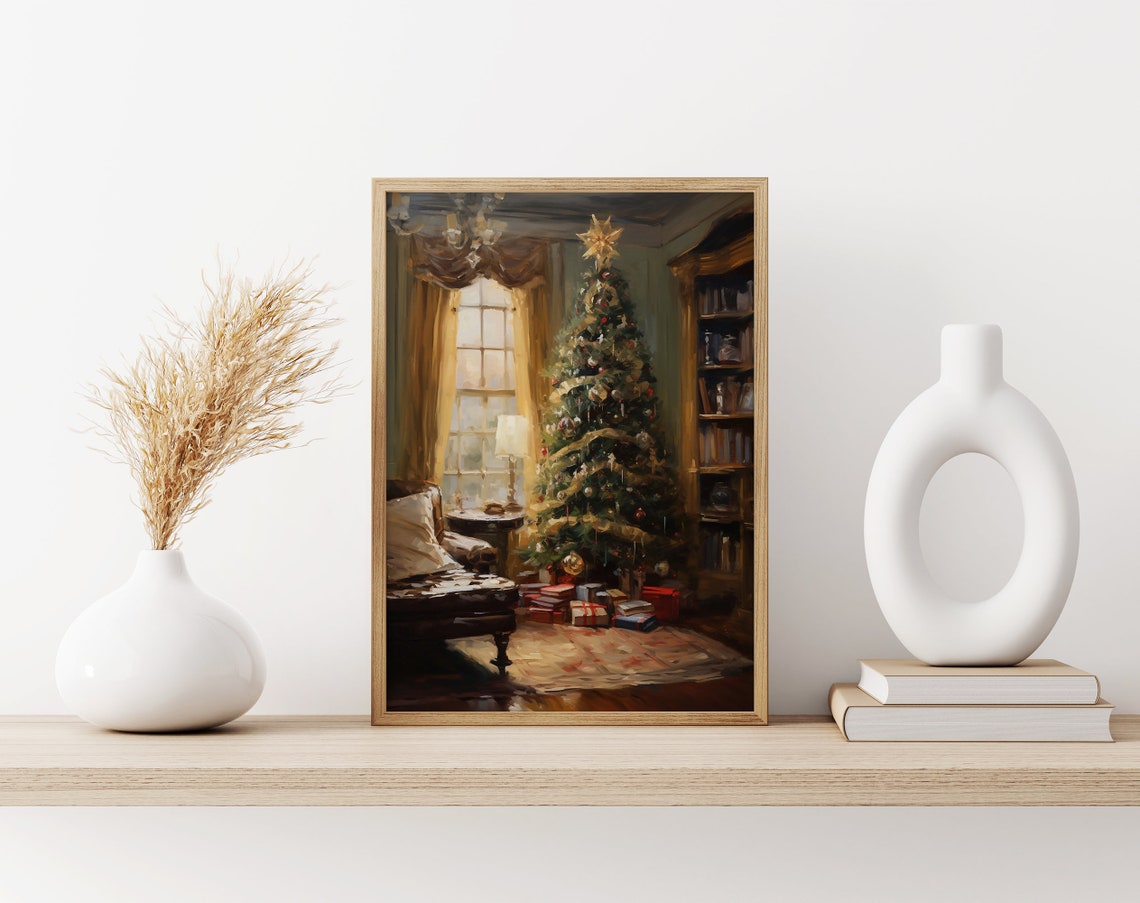 Cozy Library Corner with Christmas Tree Star and Wrapped Gifts Poster - Image 3