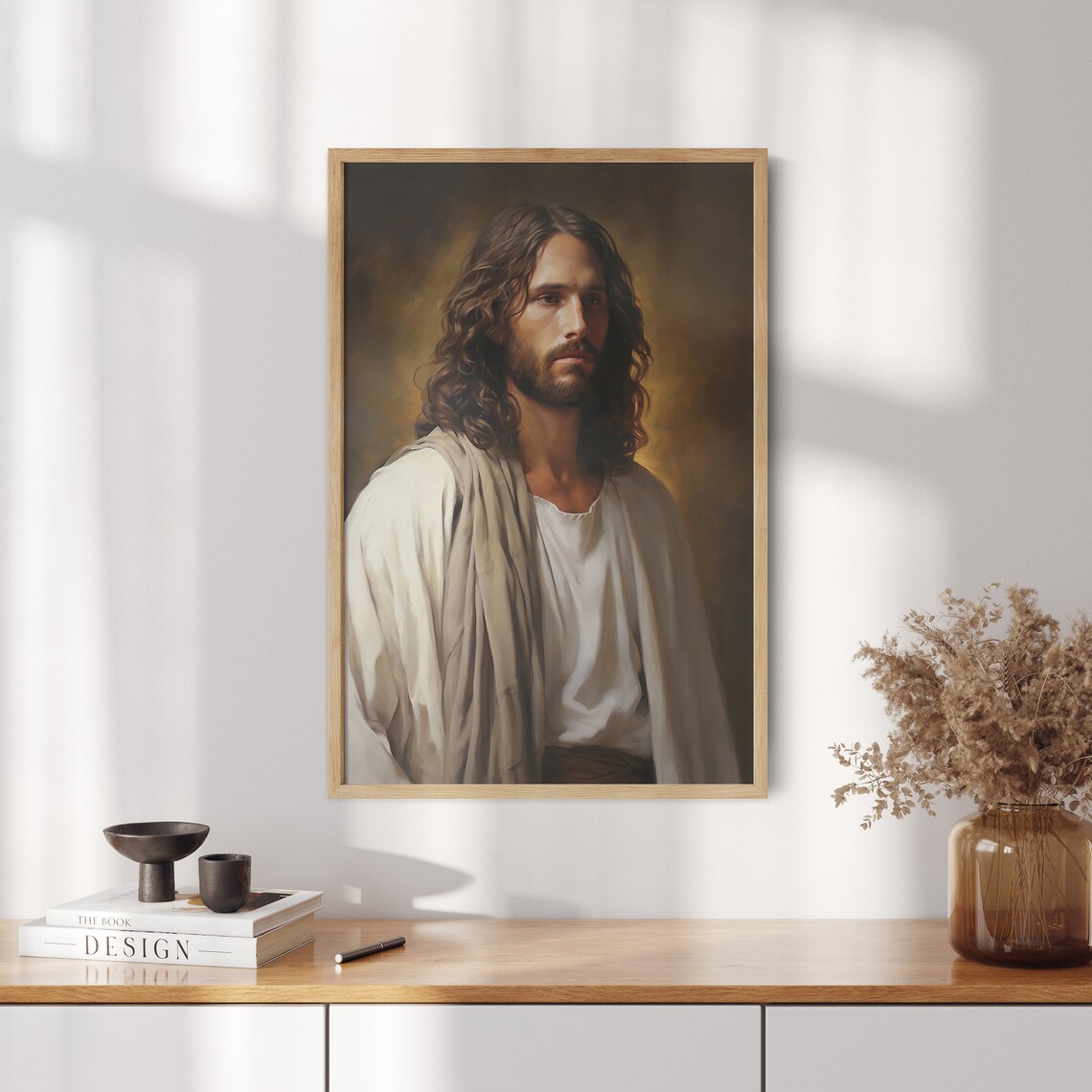 Jesus Christ Three Quarter Portrait Golden Background Oil Painting Poster - Image 2