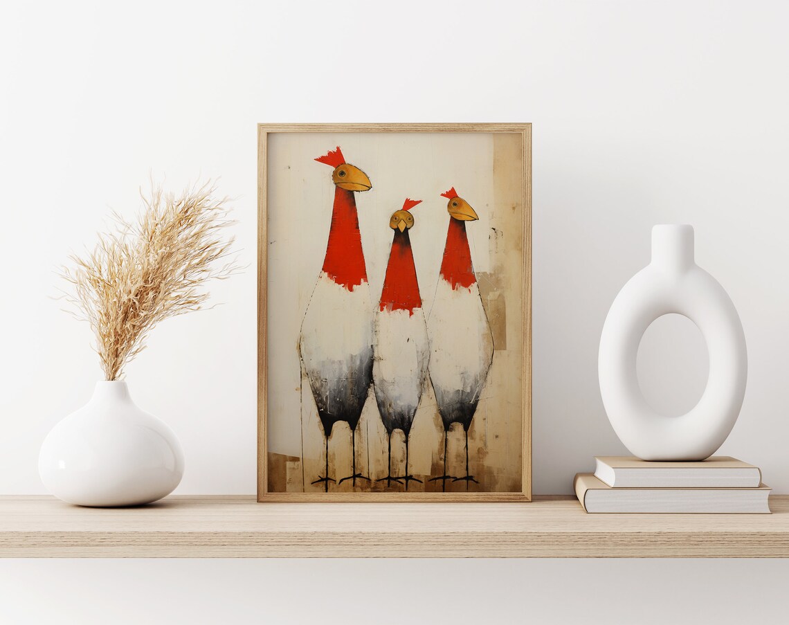Trio of Funny Chickens Quirky Farmhouse Hen Country Kitchen Poster - Image 3