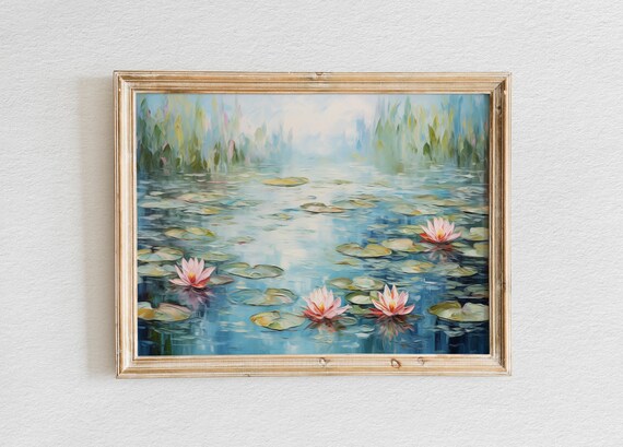 Tranquil Lily Pond Monet Inspired Oil Painting Vintage Claude Monet Style Poster Wall Art Exhibition Posters Monet Print