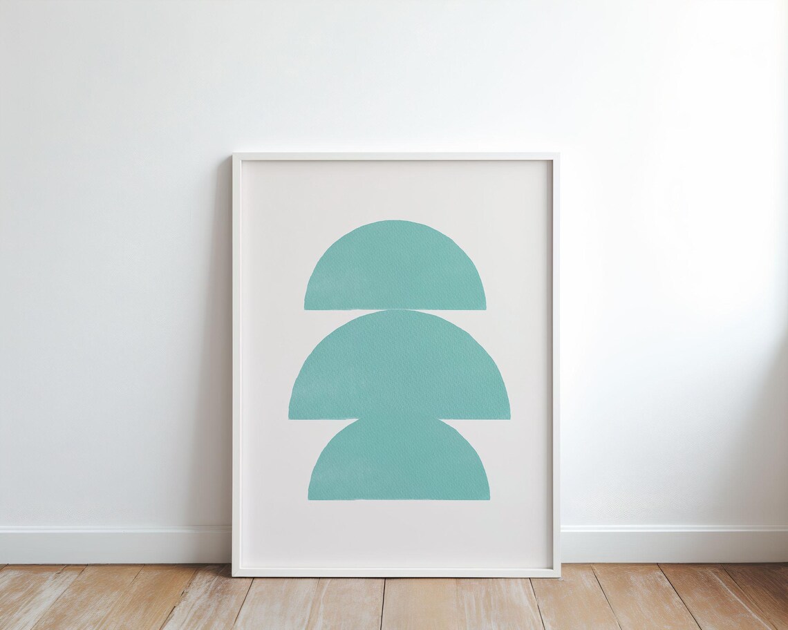 Mid Century Modern Blue Geometric Wall Art Minimalist Abstract Poster Boho Sun Print Home Decor