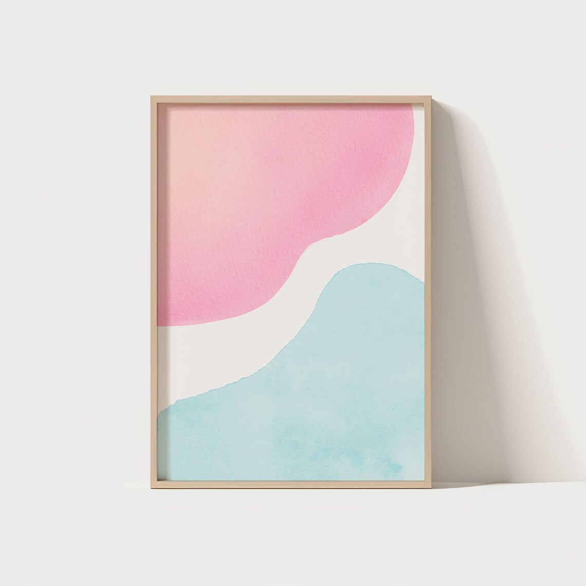 Abstract Pastel Wall Art Print Pink Blue Watercolor Minimal Boho Style Poster Soft Colors Modern Decor