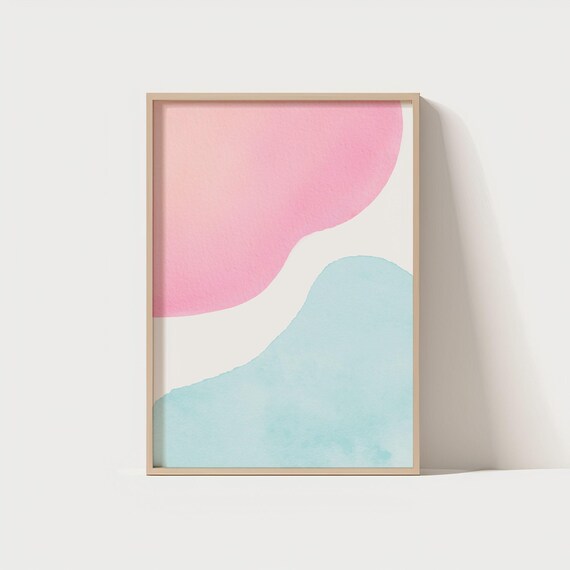 Abstract Pastel Wall Art Print Pink Blue Watercolor Minimal Boho Style Poster Soft Colors Modern Decor