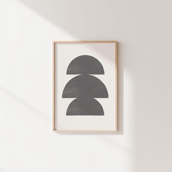 Mid Century Modern Black Geometric Wall Art Minimalist Abstract Poster Boho Sun Print Home Decor