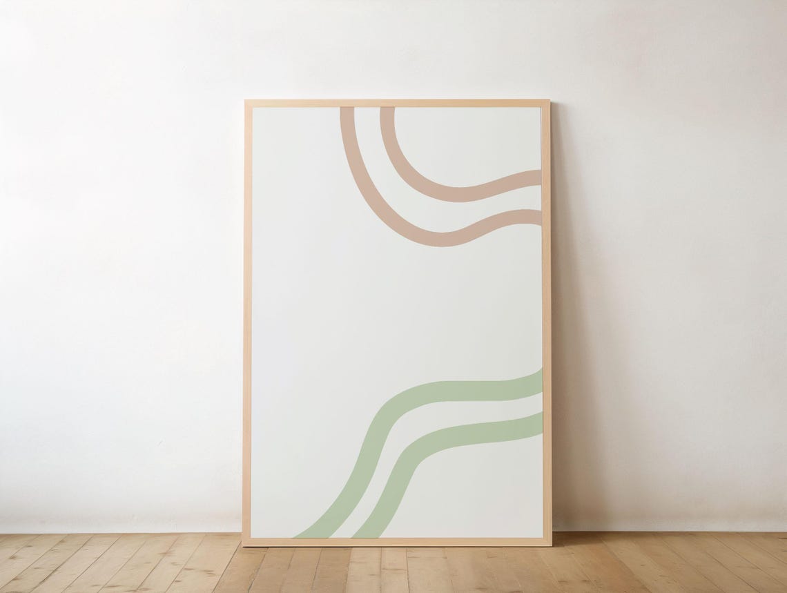 Minimalist Beige Green Abstract Lines Poster Mid Century Modern
