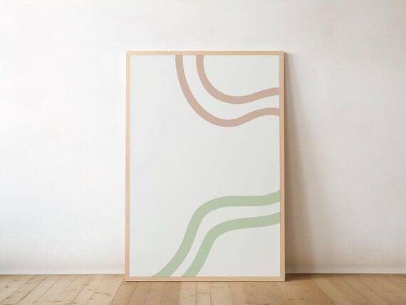 Minimalist Abstract Wall Art Print Neutral Green Beige Poster Mid Century Modern Boho Scandinavian Room Decor