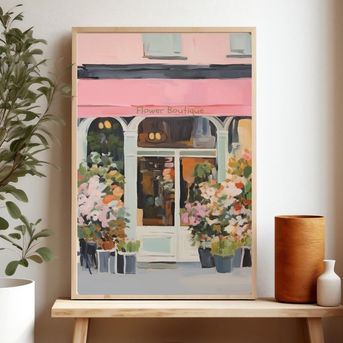 Pink Flower Boutique Storefront Florist Shop Floral Painting Poster