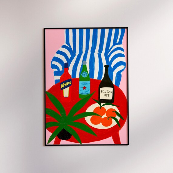 Aperol Spritz and Prosecco Bottles Trendy Italian Bar Cart Poster
