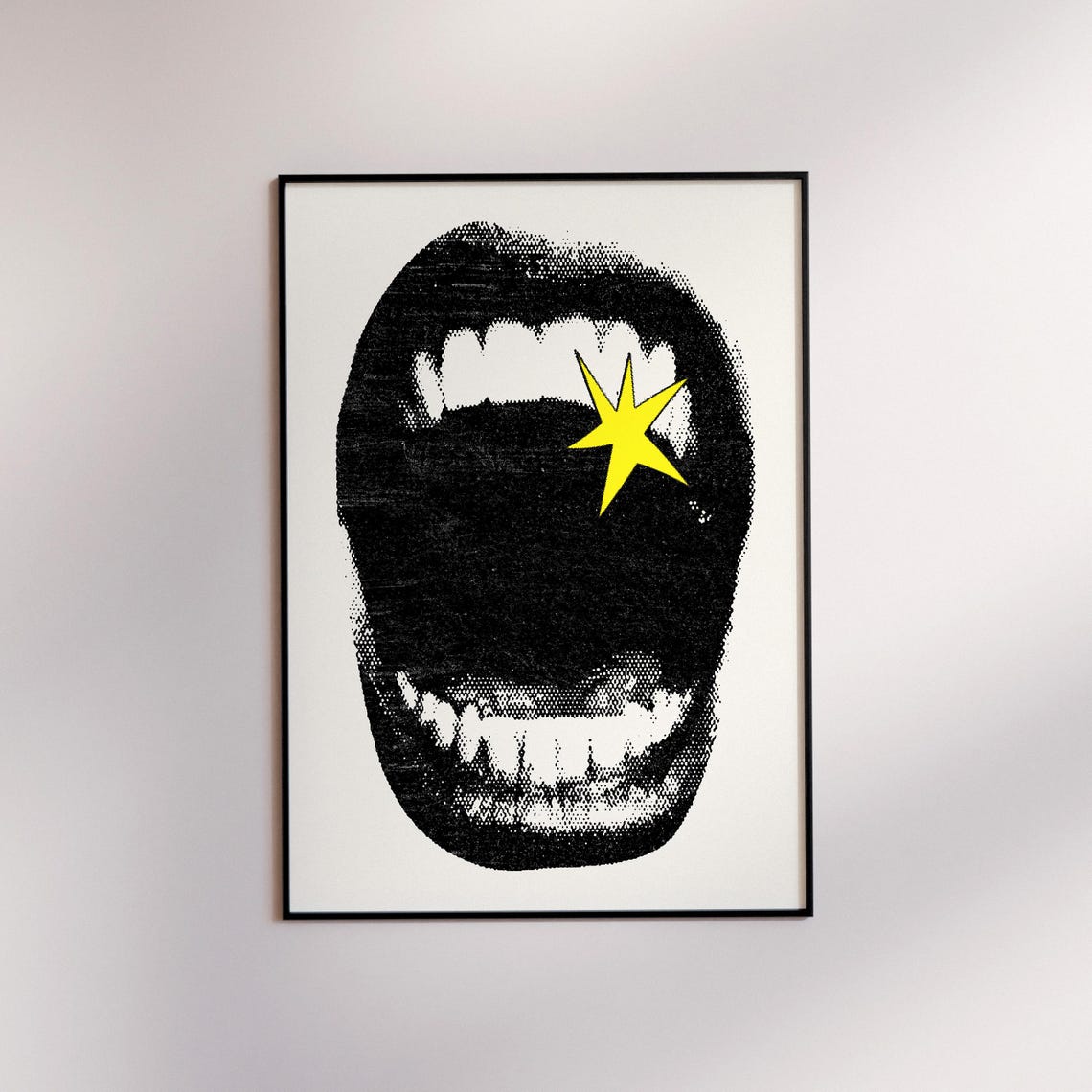 Pop Art Open Mouth with Yellow Star Halftone Graphic Art Poster