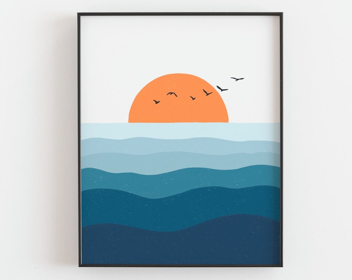 Ocean Sunset Minimalist Beach House Art Print