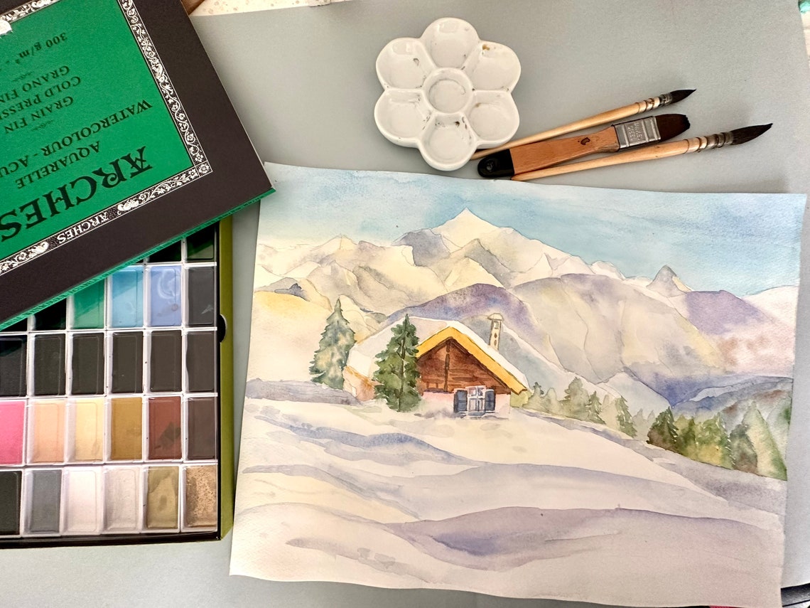 Snowy Alpine Chalet Beneath Majestic Winter Mountains Poster - Image 3