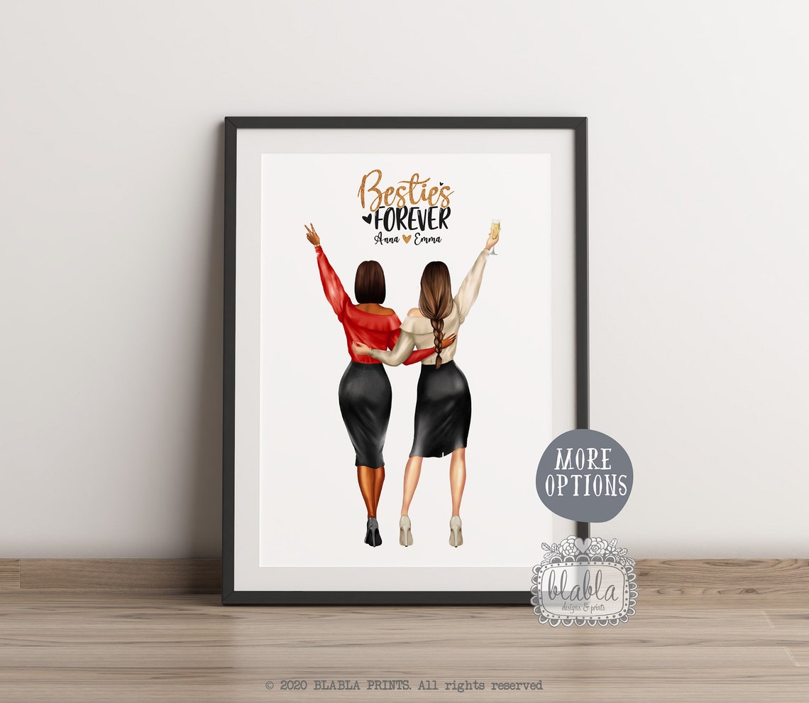 Best Friends Personalised Pink Tops Champagne Toast Celebration Print - Image 2