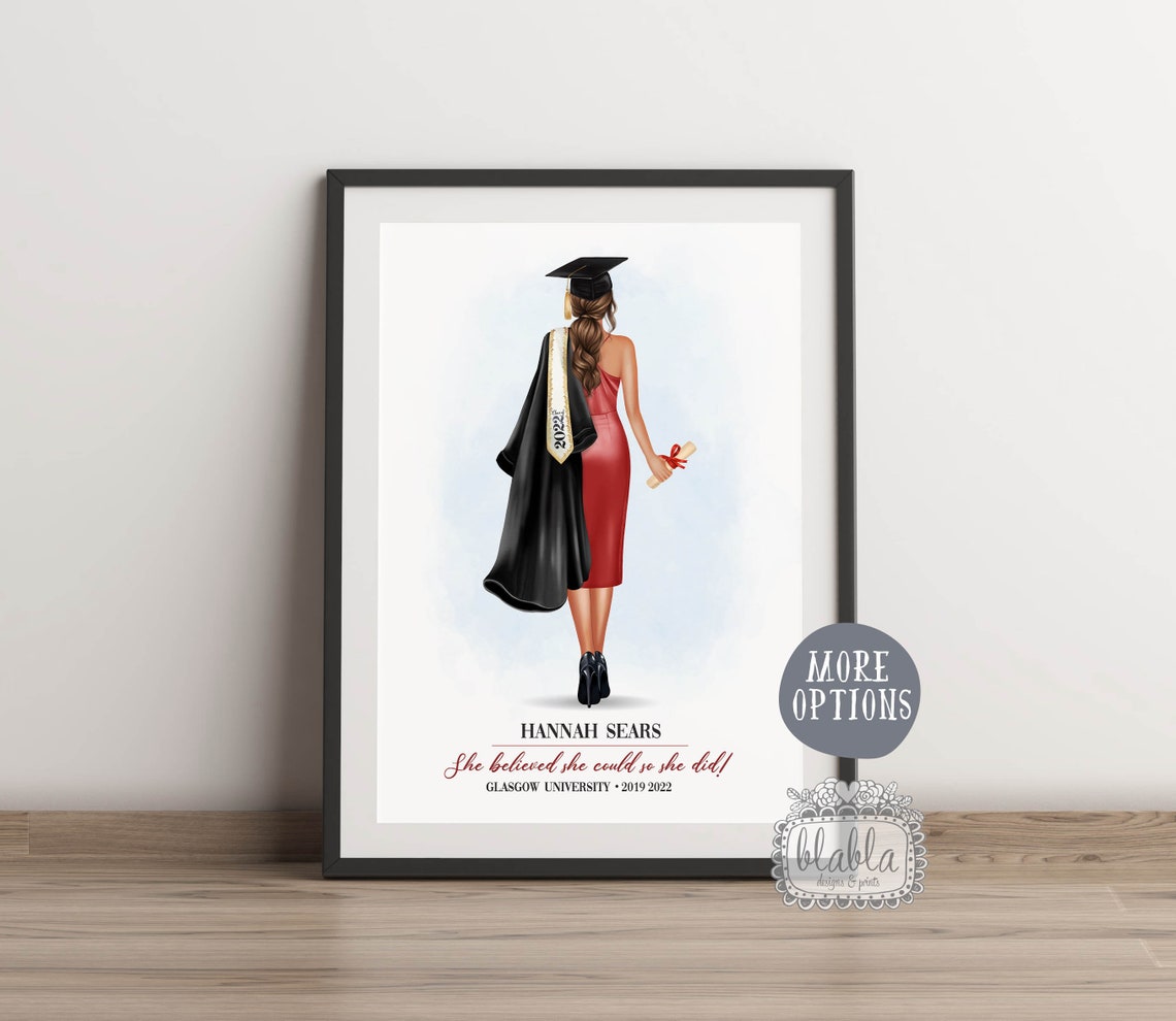 Personalised 2022 Graduation Poster With Long Pink Evening Gown - Image 2