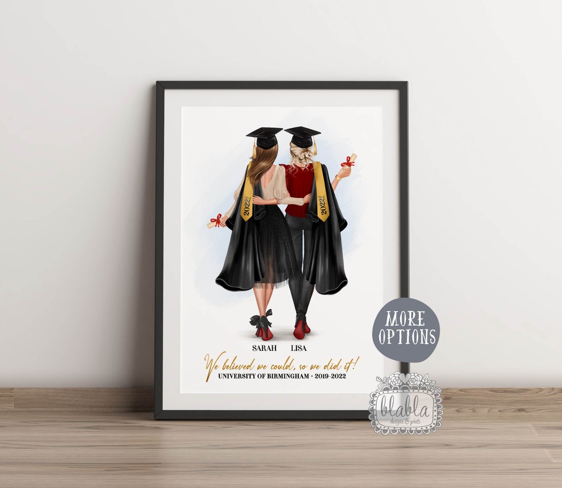 Personalised Two Best Friends Graduation Gown Portrait Print - Image 2