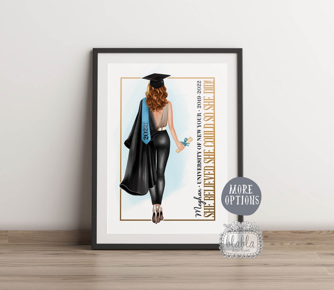 Personalised 2022 Graduation Poster With Black Gown and Gold Sash - Image 2