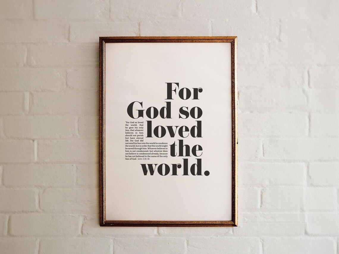 John 3:16 Bible Verse Art Print, Christian Scripture