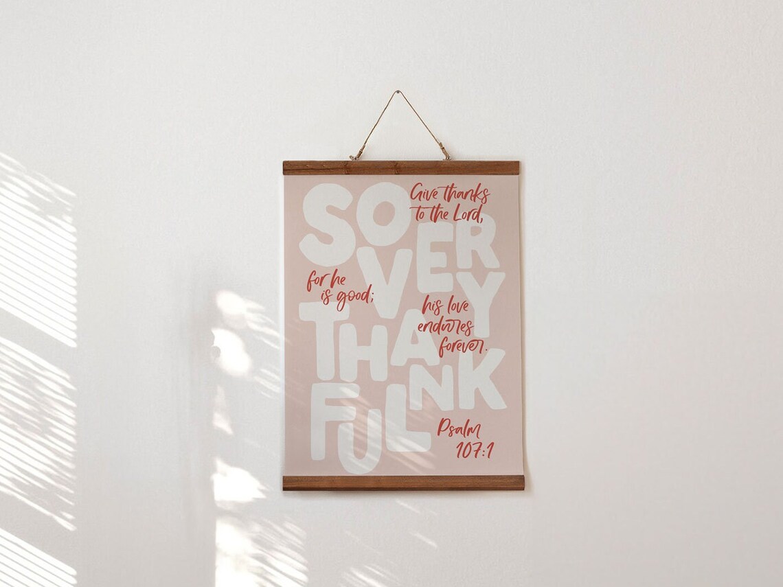 Psalm 107:1 So Very Thankful Give Thanks Bible Verse Pink Playful Poster - Image 4