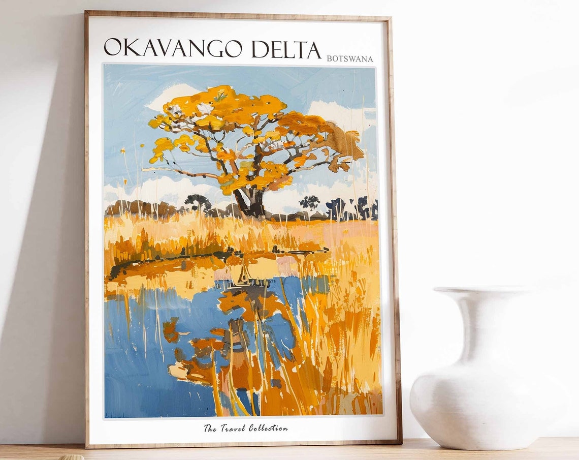 Okavango Delta Botswana Golden Acacia Tree River Reflection Poster