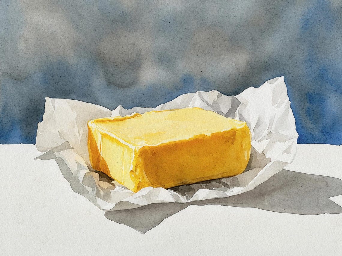 Butter Slab In Crinkled Wrapper Watercolor Kitchen Still Life Poster