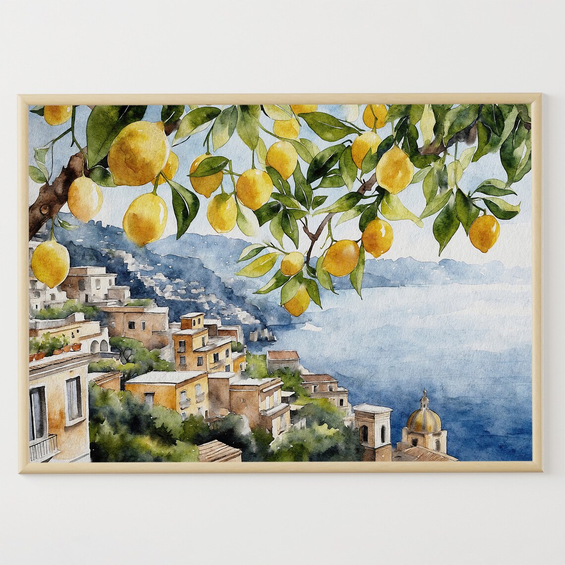 Positano Watercolor Lemon Tree Art Print, Amalfi Coast