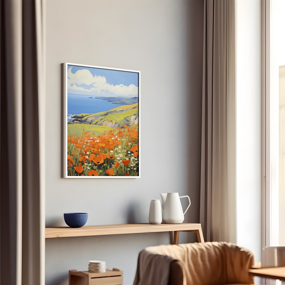 Big Sur California Orange Poppy Meadow Ocean Cliffs View Art Poster - Image 4