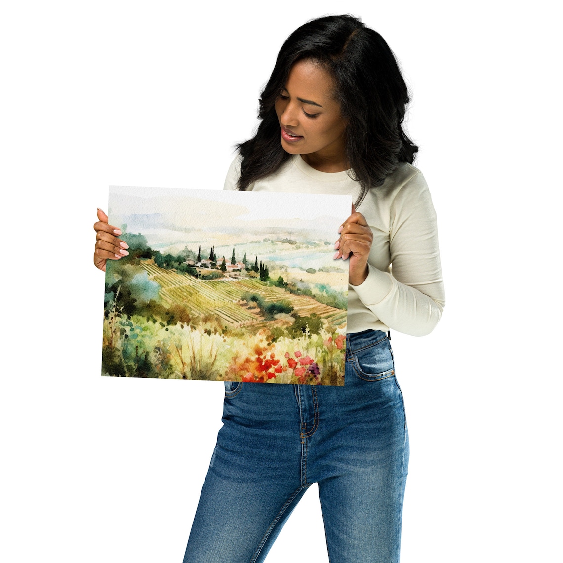 Tuscany Vineyards Watercolor Landscape Art Print - Image 2