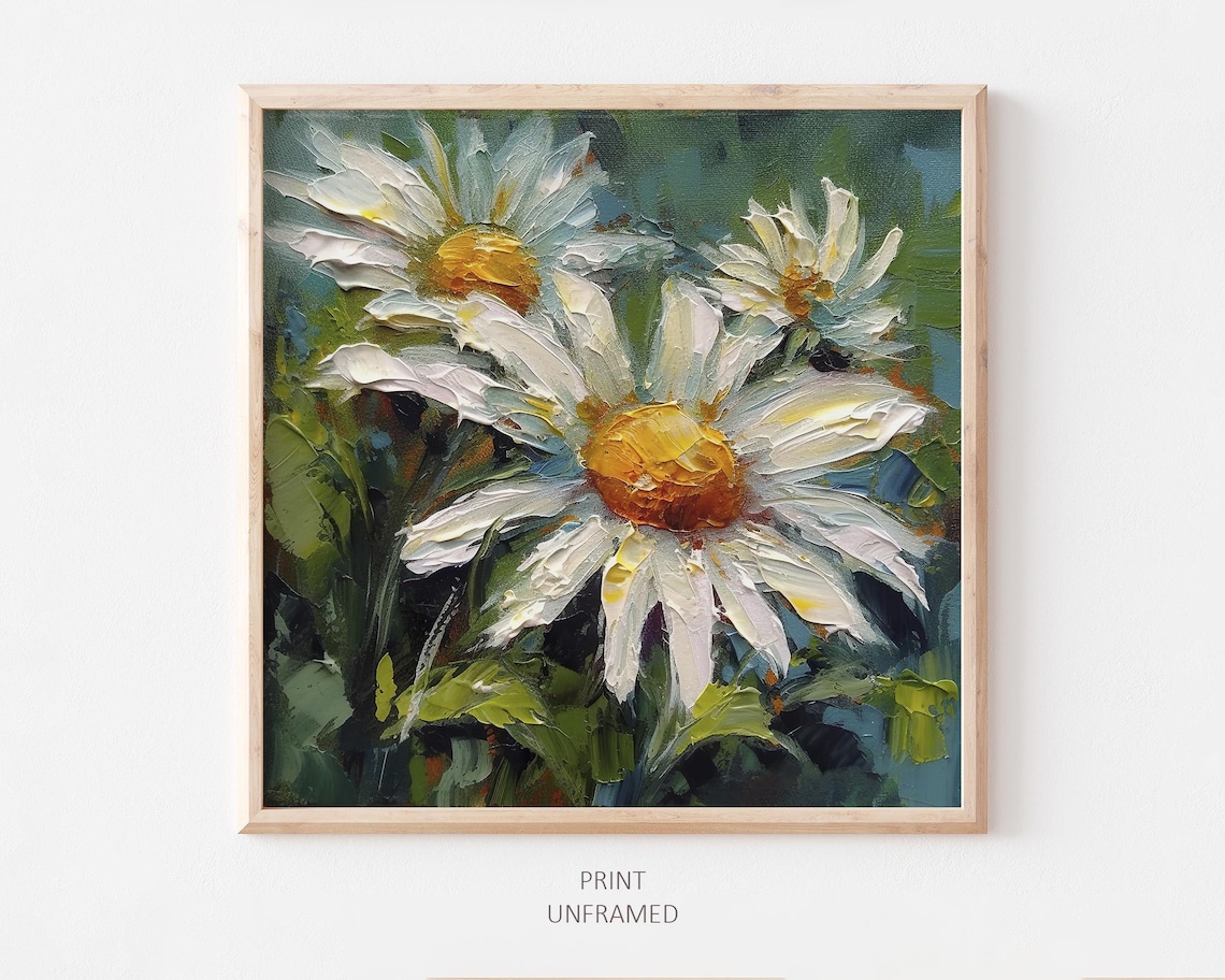 Daisies Oil Painting Meadow Floral Art Print
