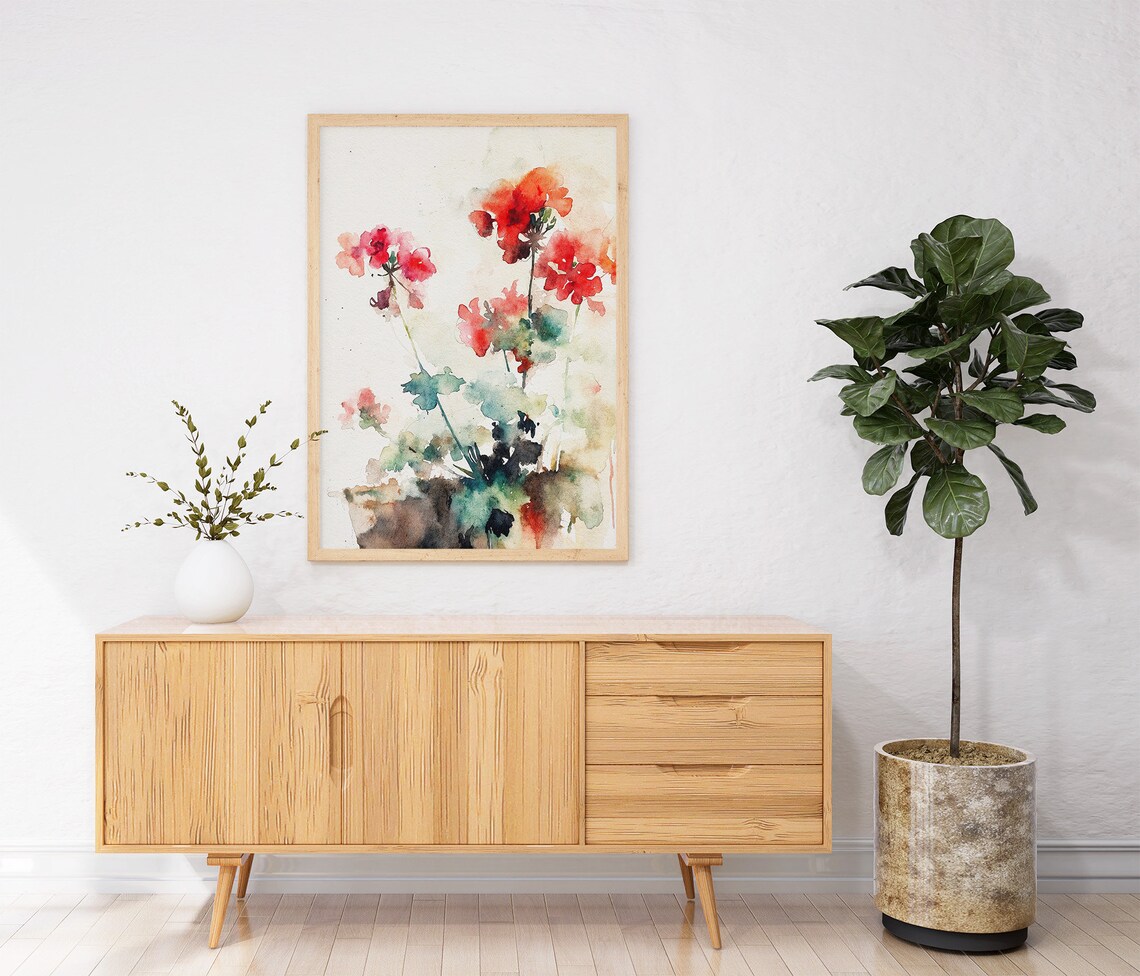 Geranium Watercolor Art Print, Farmhouse Floral Decor - Image 2