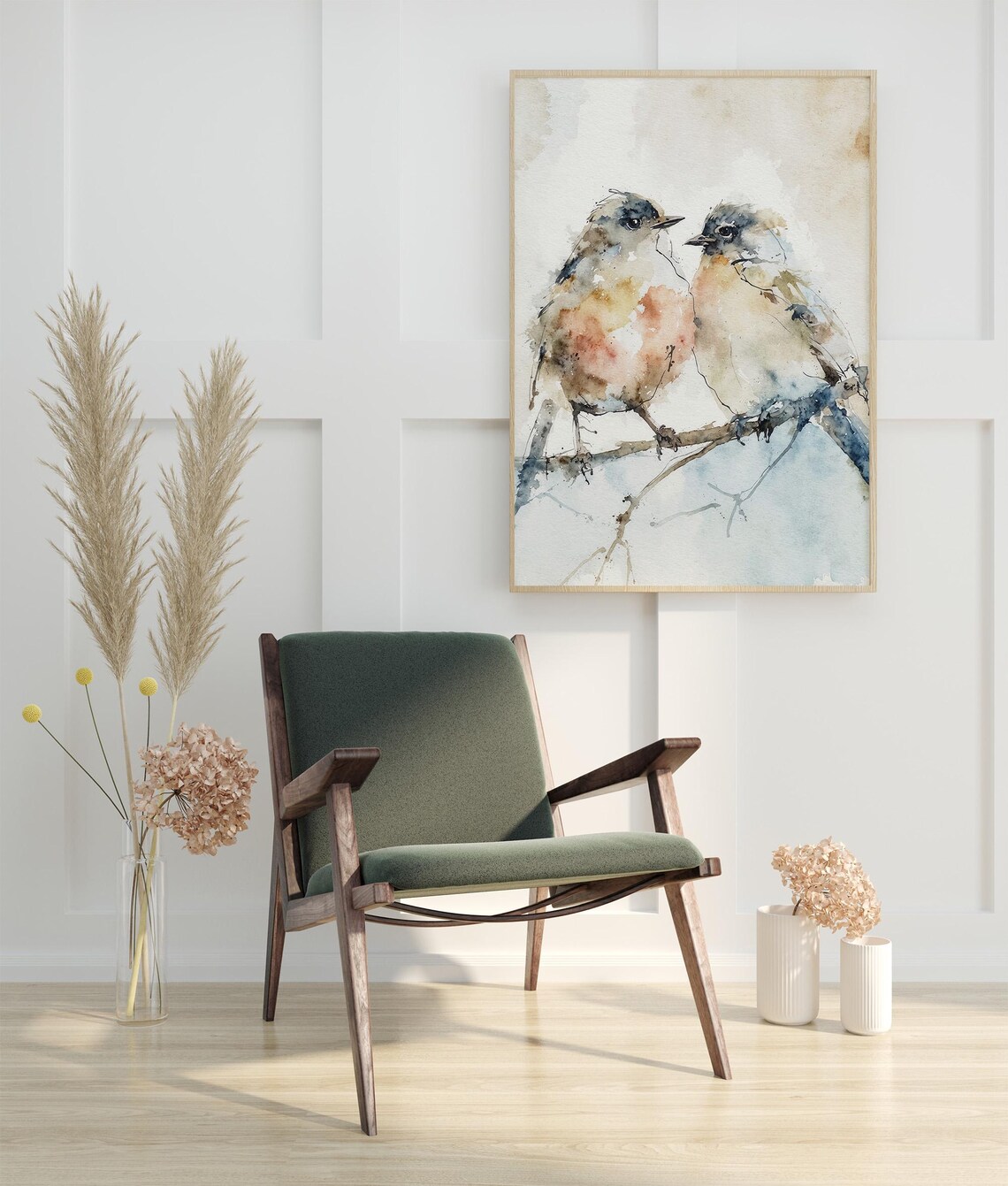Chickadee Couple Birds Watercolor Art Print, Neutral - Image 2