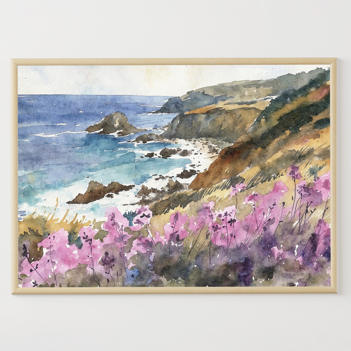 Monterey Bay Watercolor Coast Art Print, California