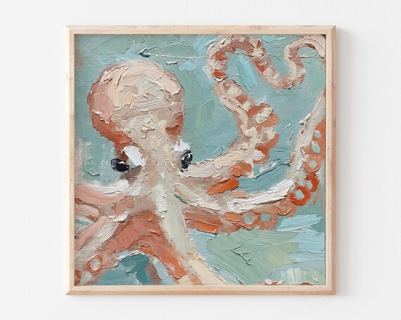 Octopus Oil Print Underwater Wall Art Sea Animal Painting Sea Creatures Print From An Original Oil Painting
