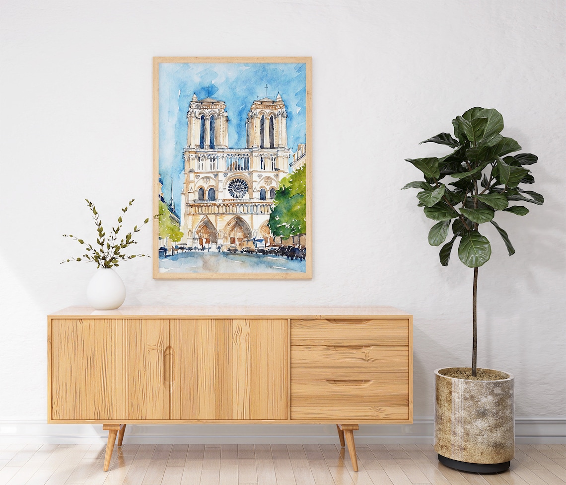 Paris Notre Dame Cathedral Watercolor Travel Poster - Image 4