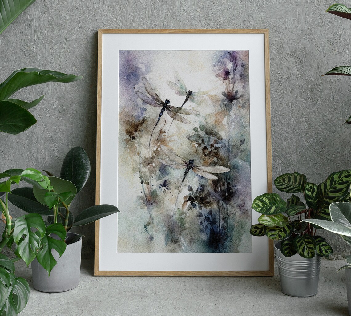 Dragonfly Lavender Watercolor Art Print, Floral Wall Art - Image 5