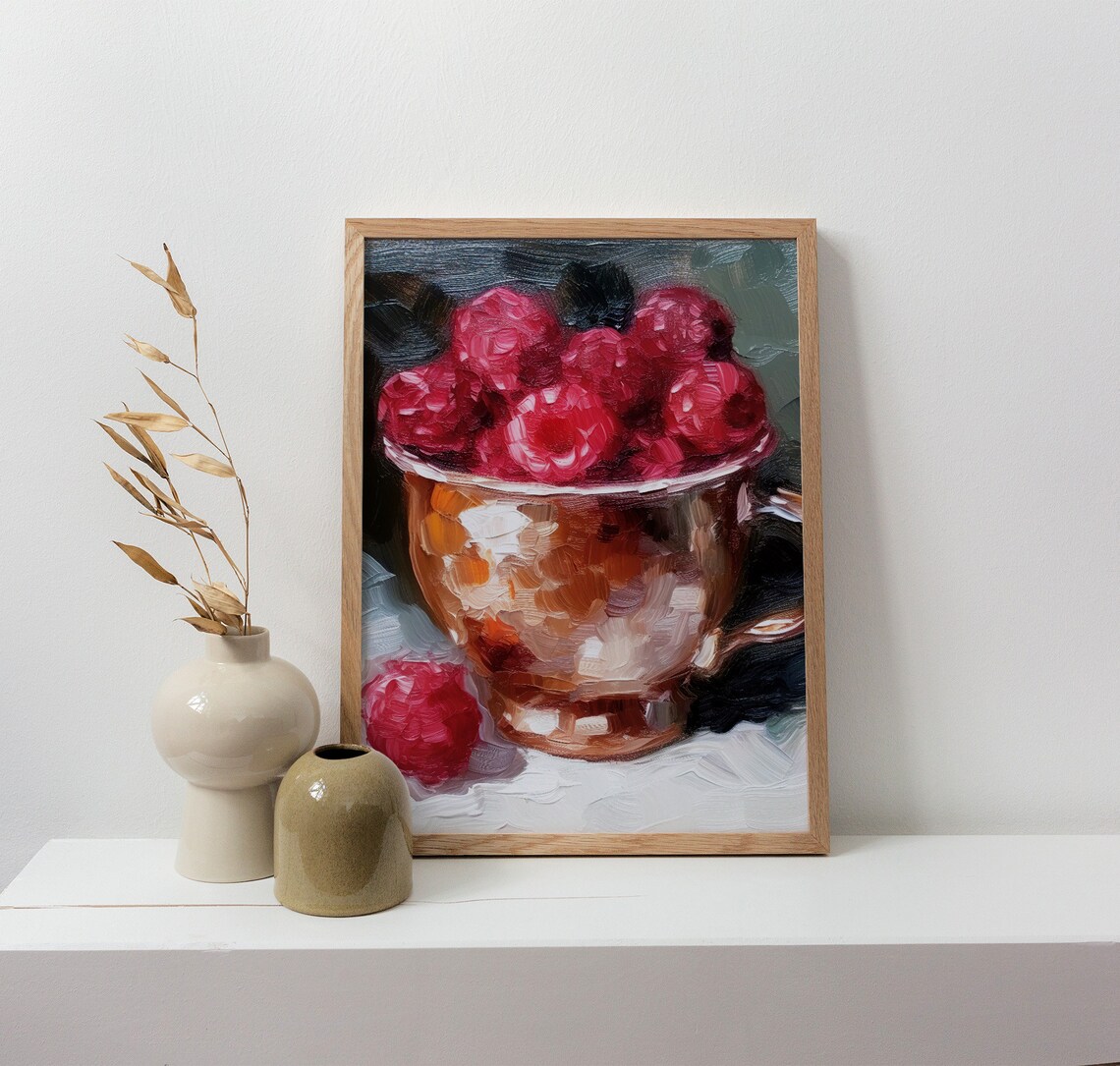 Raspberry Still Life Oil Painting Art Print, Kitchen - Image 4