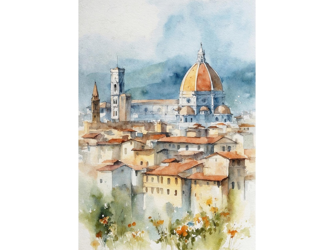 Florence Watercolor Art Print, Italian Cityscape