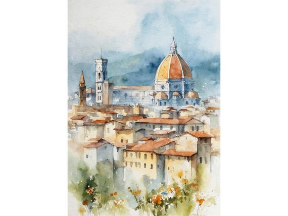 Florence Watercolor Art Print, Italian Cityscape