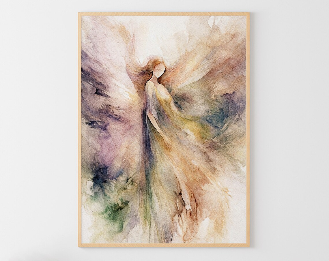 Guardian Angel Watercolor Art Print, Religious Wall Art