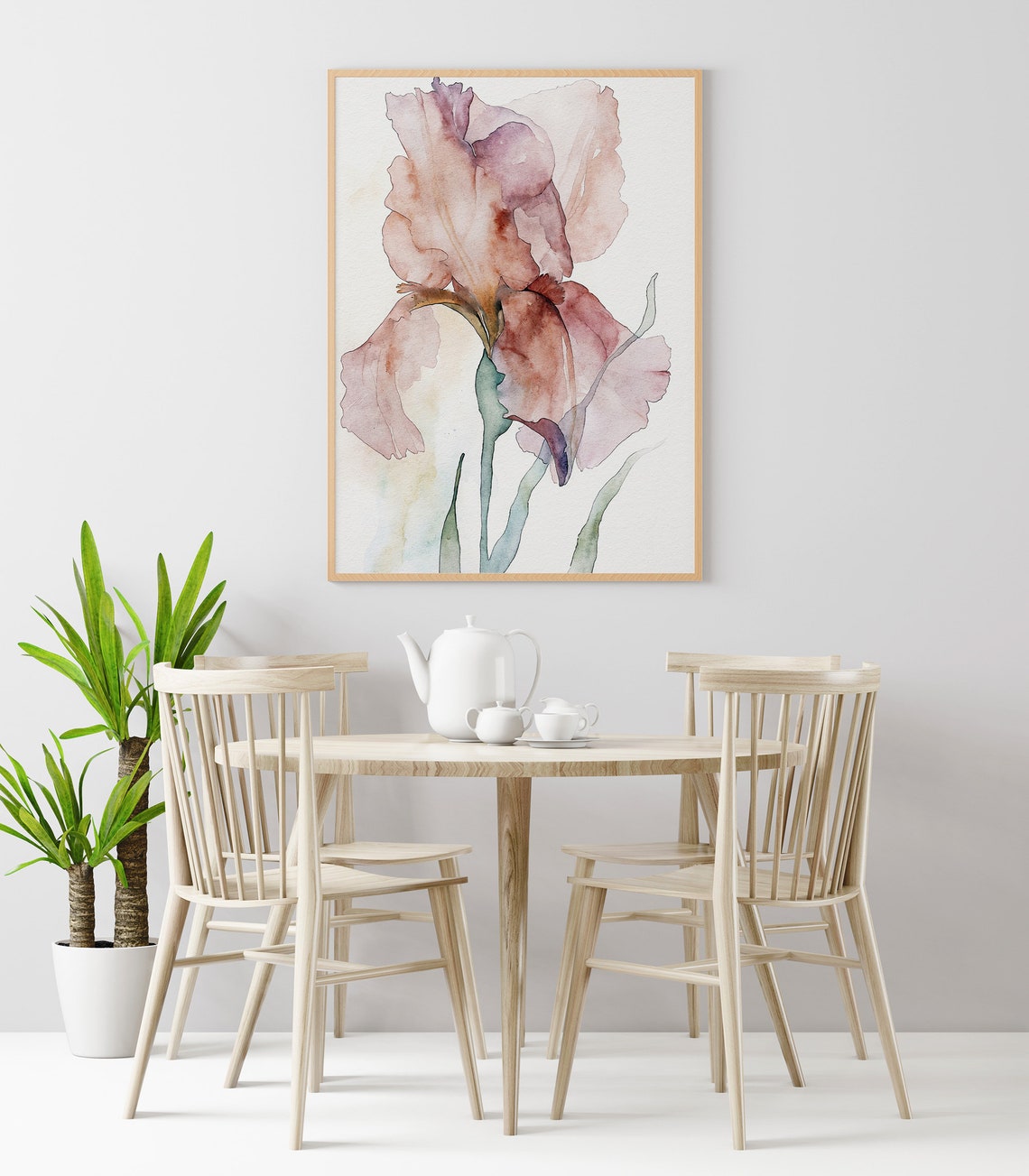 Dusty Pink Iris Flower Single Bloom Minimalist Watercolor Art Print - Image 5