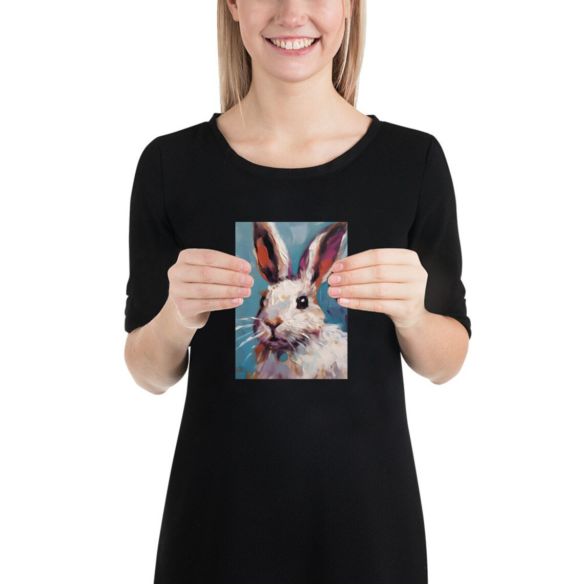 Rabbit Oil Painting Art Print, White Bunny Portrait - Image 2