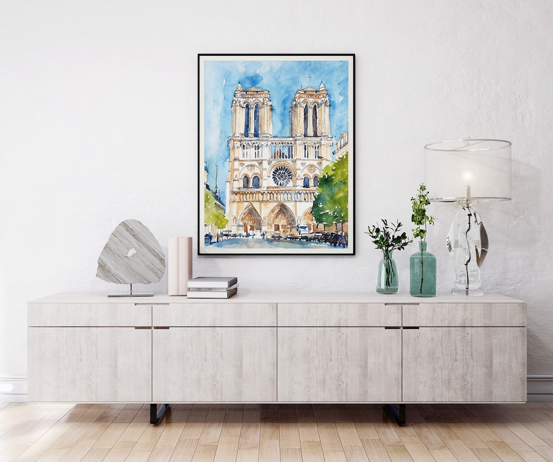 Paris Notre Dame Cathedral Watercolor Travel Poster - Image 3