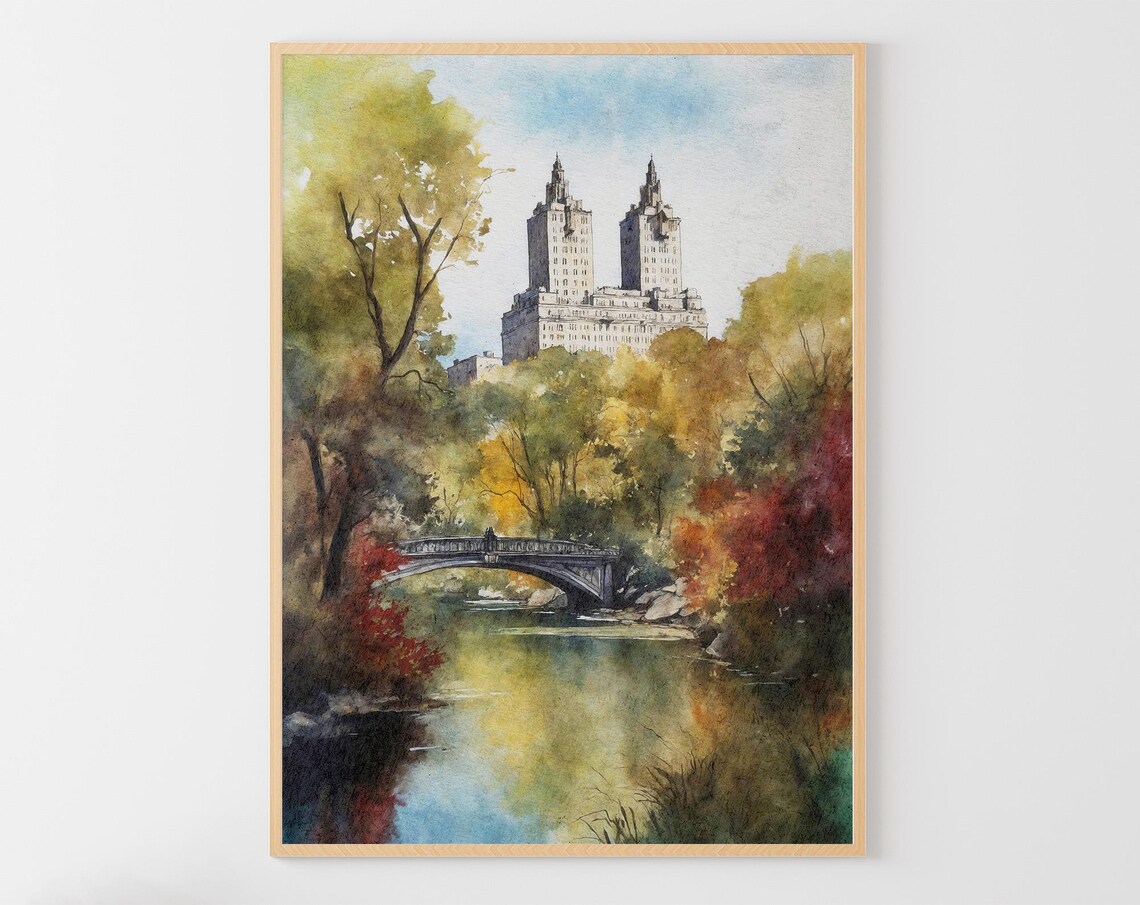Central Park Watercolor Art Print, New York Cityscape