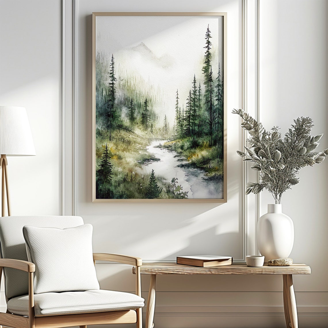 Misty Mountain River Valley Pine Forest Foggy Landscape Art Poster - Image 5