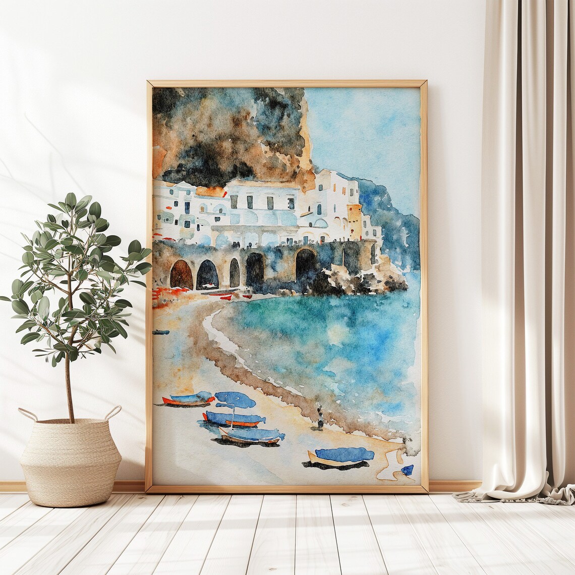 Amalfi Coast Watercolor Art Print, Atrani Italy - Image 4