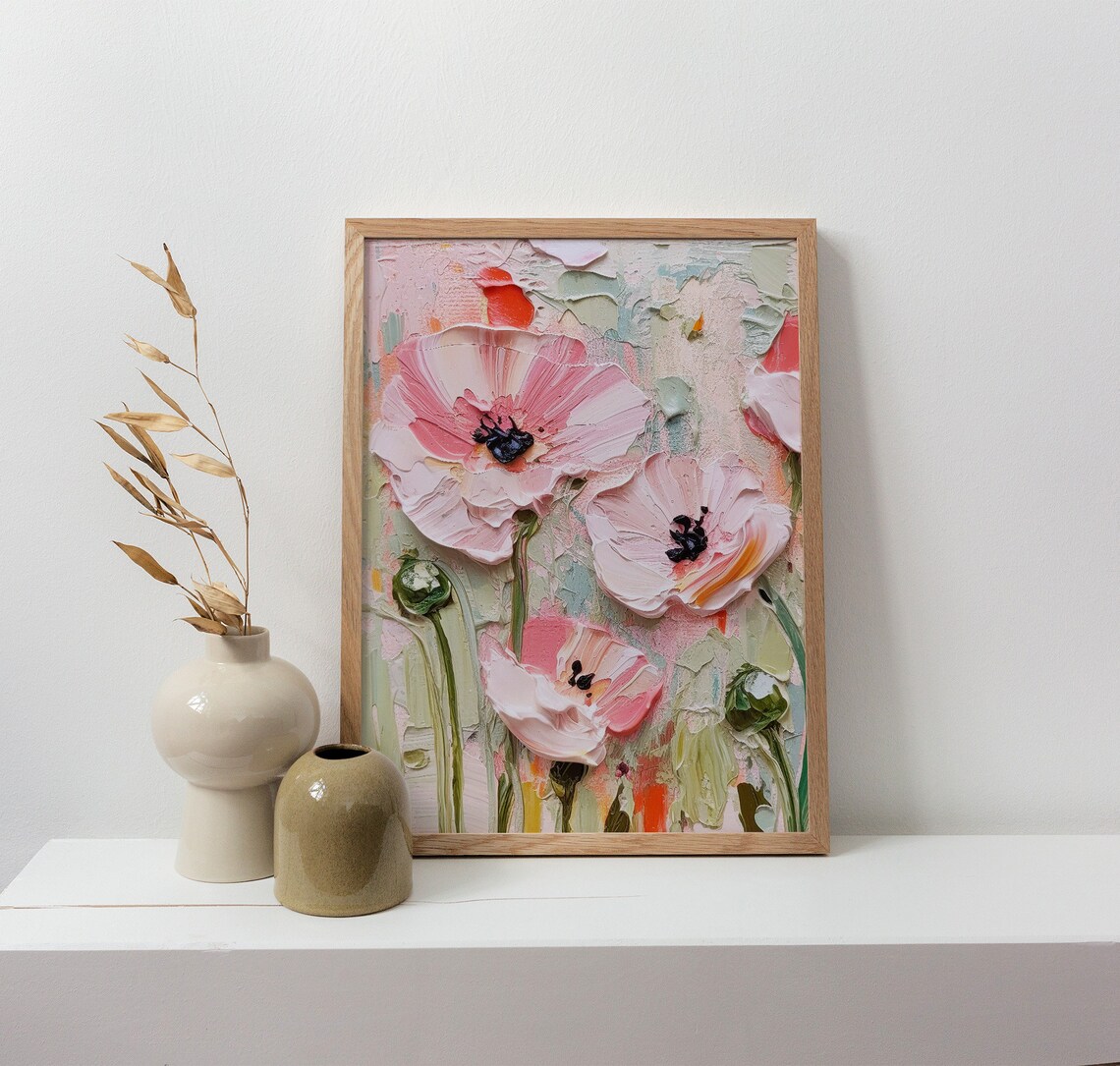 Poppy Wildflowers, Floral Oil Painting Art Print - Image 4