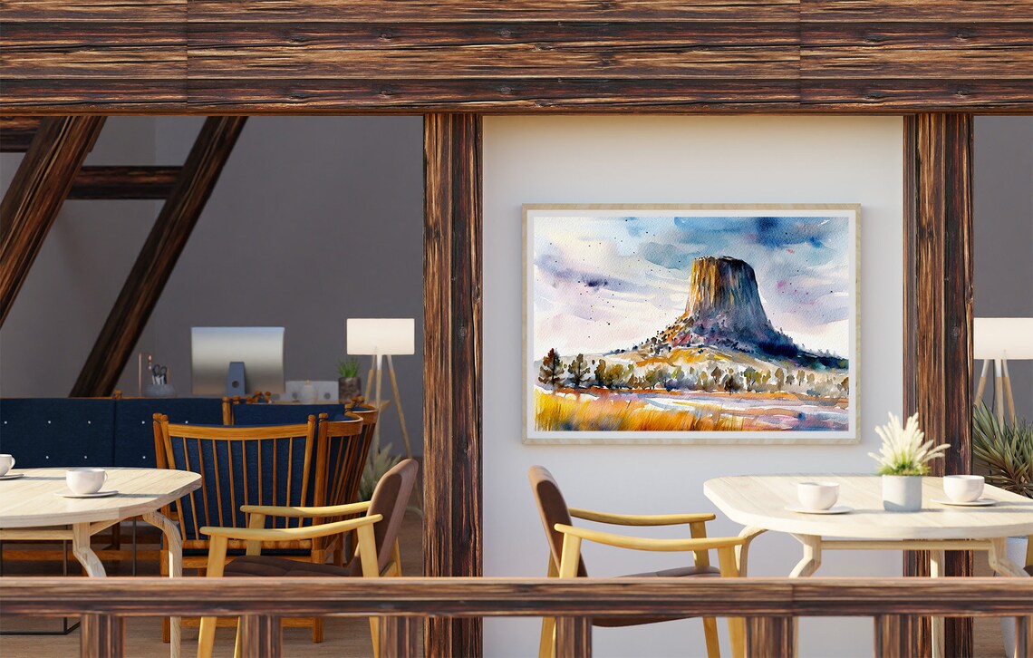 Devils Tower Watercolor Travel Poster, Wyoming Monument - Image 2