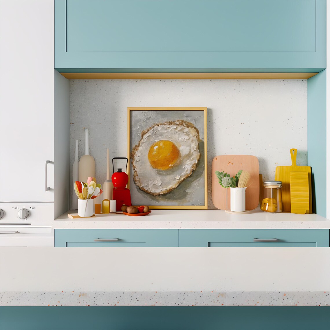 Fried Egg Oil Painting Art Print, Kitchen Still Life - Image 4
