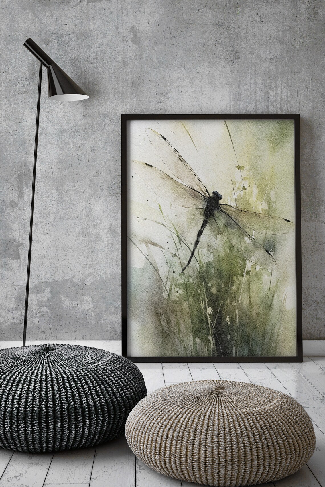 Dragonfly Botanical Watercolor Art Print, Neutral - Image 3