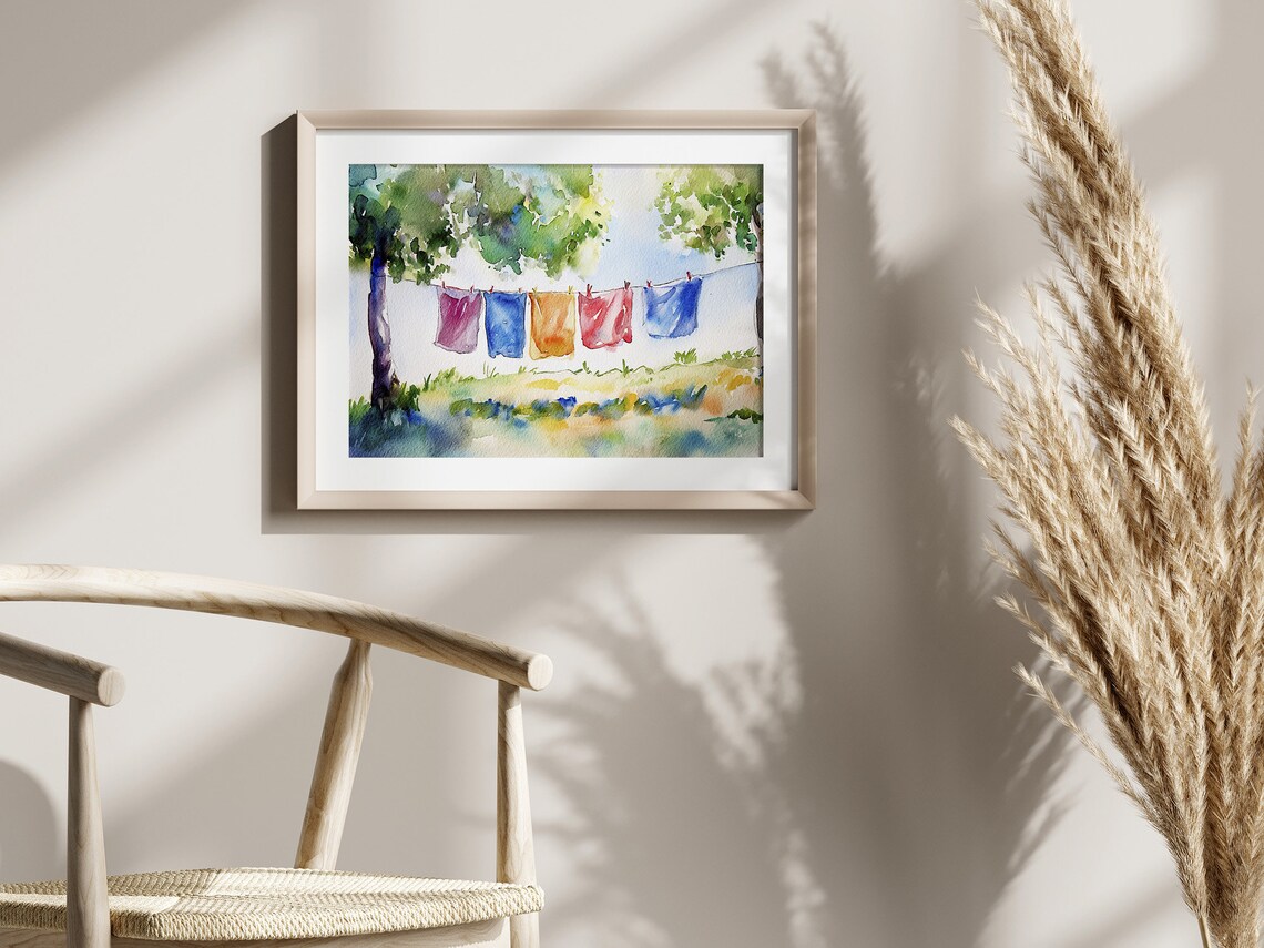 Laundry Day Watercolor Print, Farmhouse Wall Art - Image 2