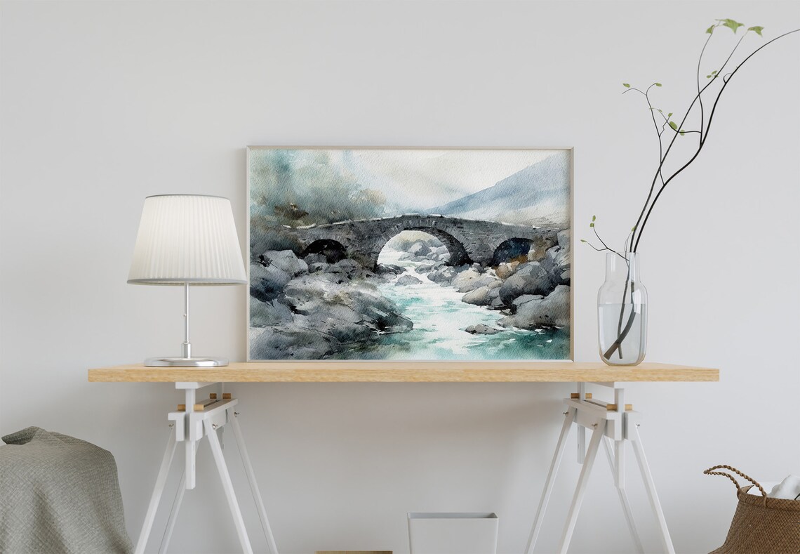 Isle of Skye Watercolor Travel Poster, Scottish Bridge - Image 2