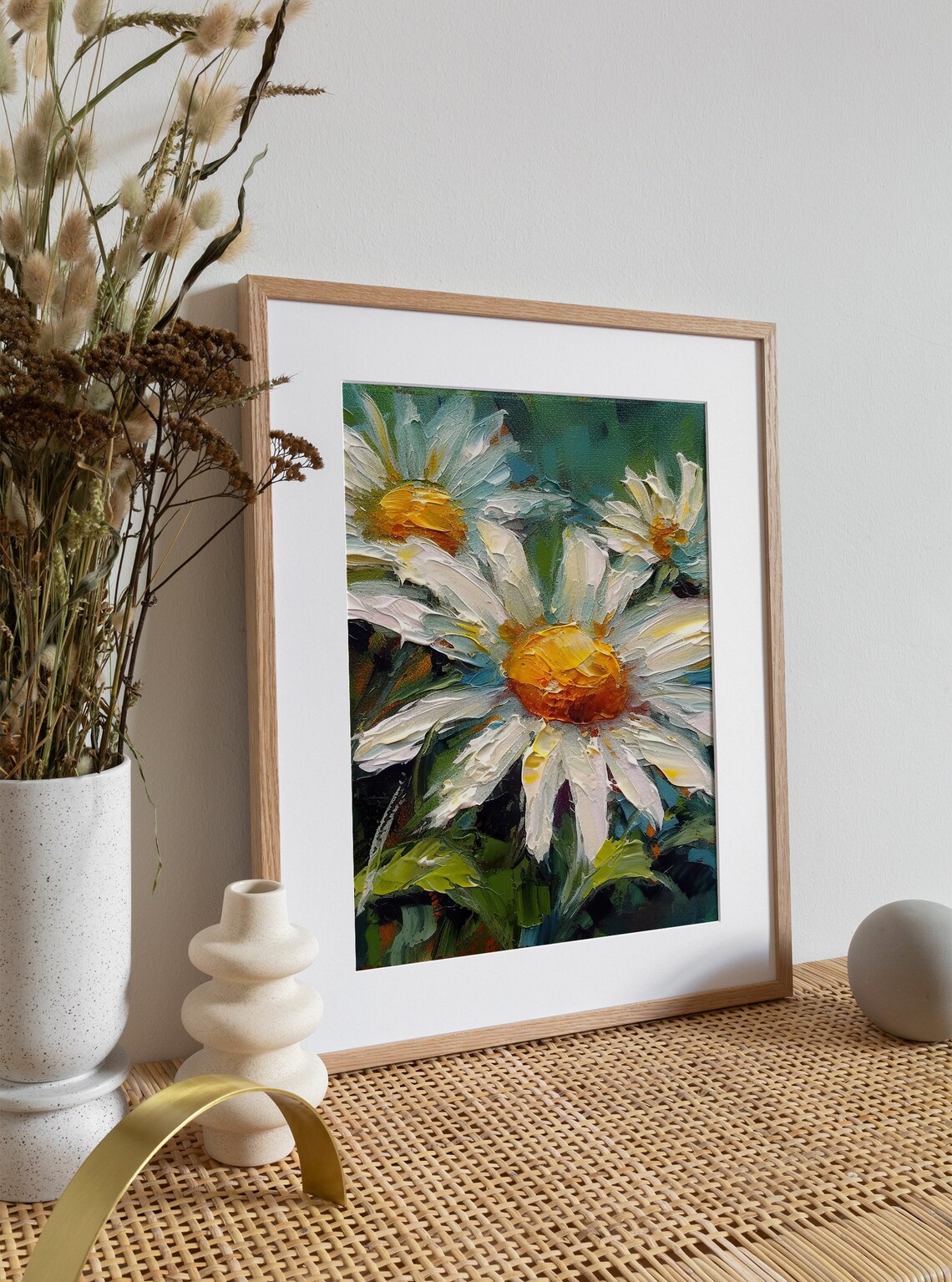 Daisies Oil Painting Meadow Floral Art Print - Image 4